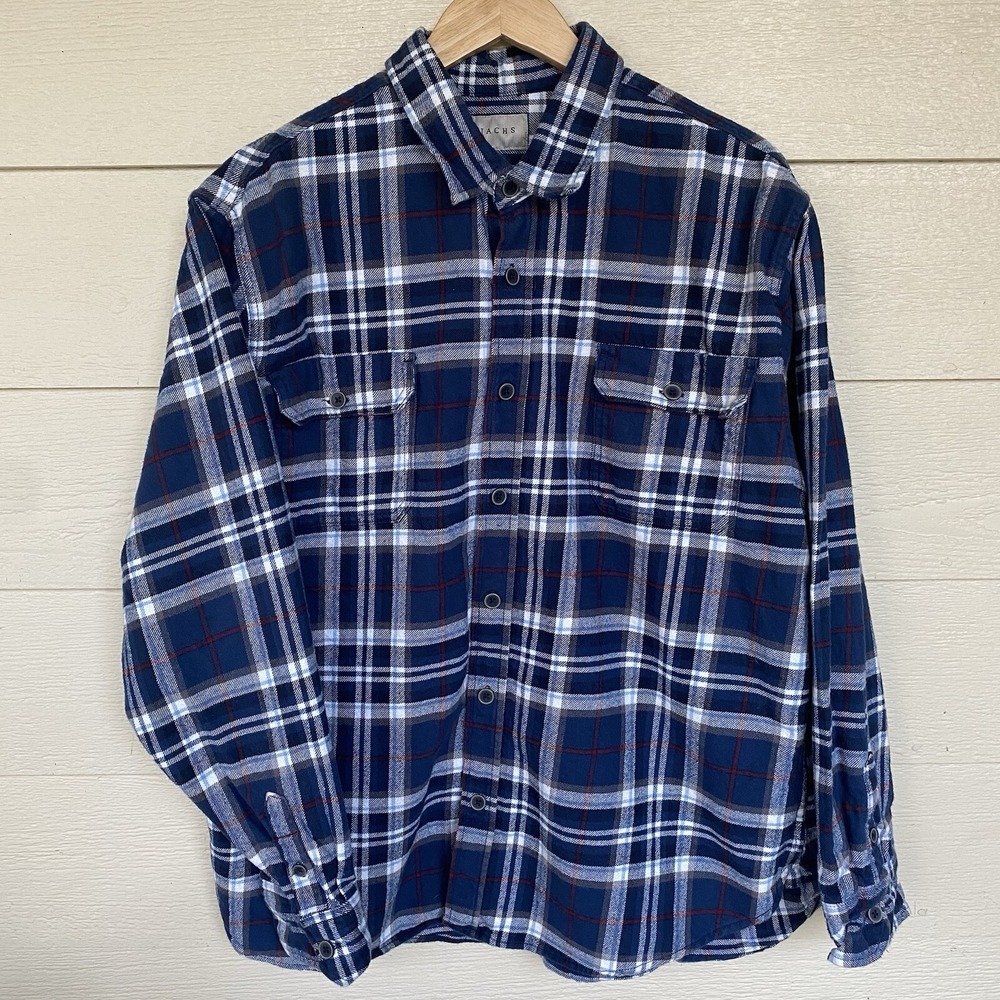 Jachs Mens 2XL Blue Plaid Flannel Shirt 100% Cotton Long Sleeve Button Front